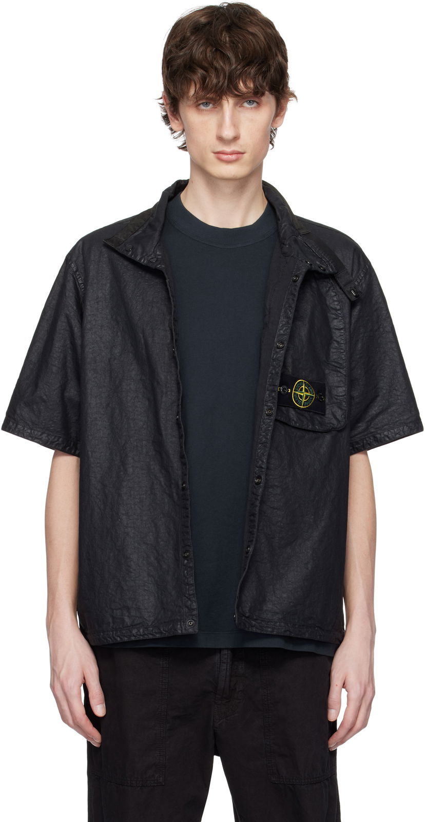 Skjorte Stone Island Stone Island Organic Look Nylon Panama-TC Shirt Sort | K1S15 1200028 S0069