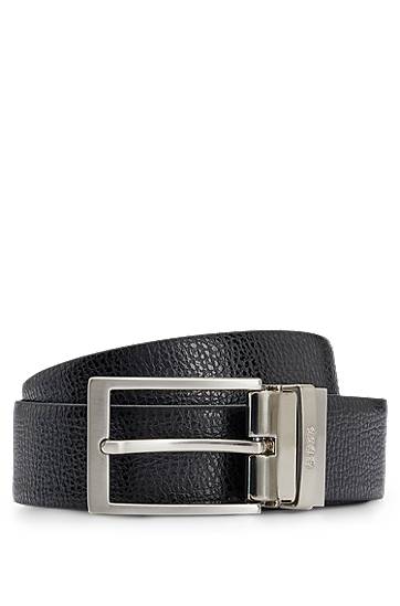Bælter BOSS Reversible belt in grained Italian leather with logo keeper Sort | 50447116