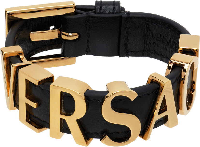 Armbånd Versace Versace Logo Leather Bracelet Sort | 1019930_1A00637