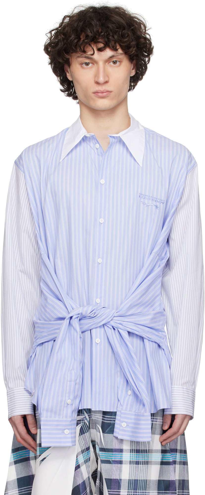 Skjorte Charles Jeffrey Loverboy Charles Jeffrey LOVERBOY Hug Tie-Front Striped Shirt Blå | 54070302