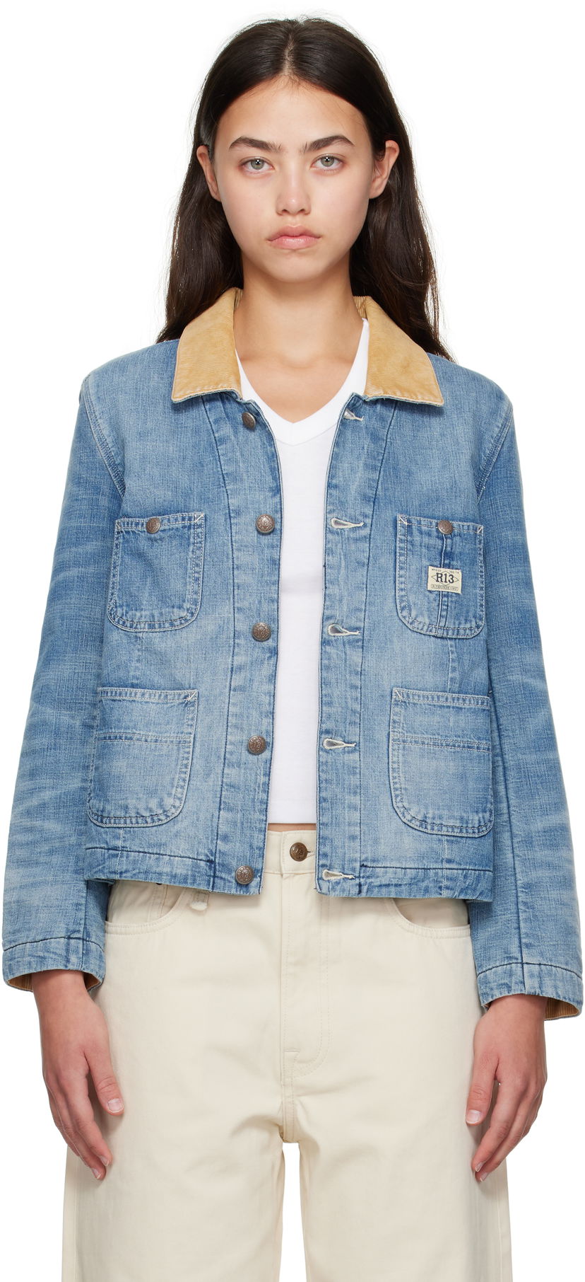 Jakke R13 Cropped Denim Chore Jacket Blå | R13WD183-D346A