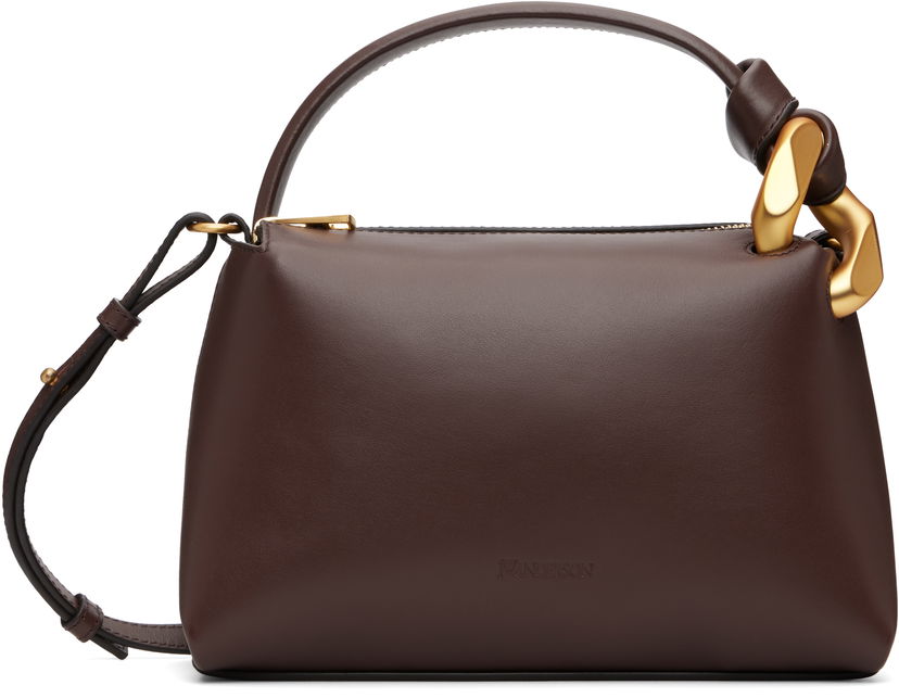 Skuldertaske JW Anderson JW Anderson The JWA Small Corner Leather Shoulder Bag with Sculptural Link Handle Brun | HB0758-LA0232