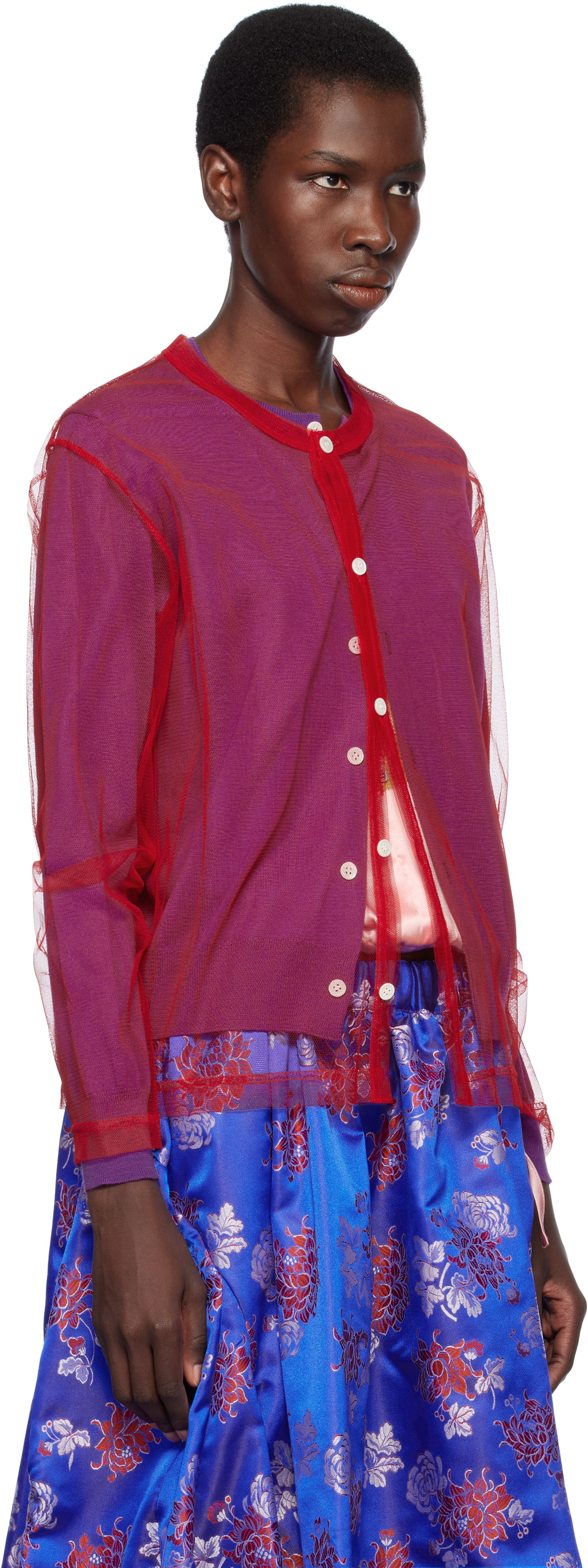 Sweater Comme des Garçons Comme des Garçons Worsted Wool and Nylon Tulle Cardigan Rød | GO-B020-051-3, 1