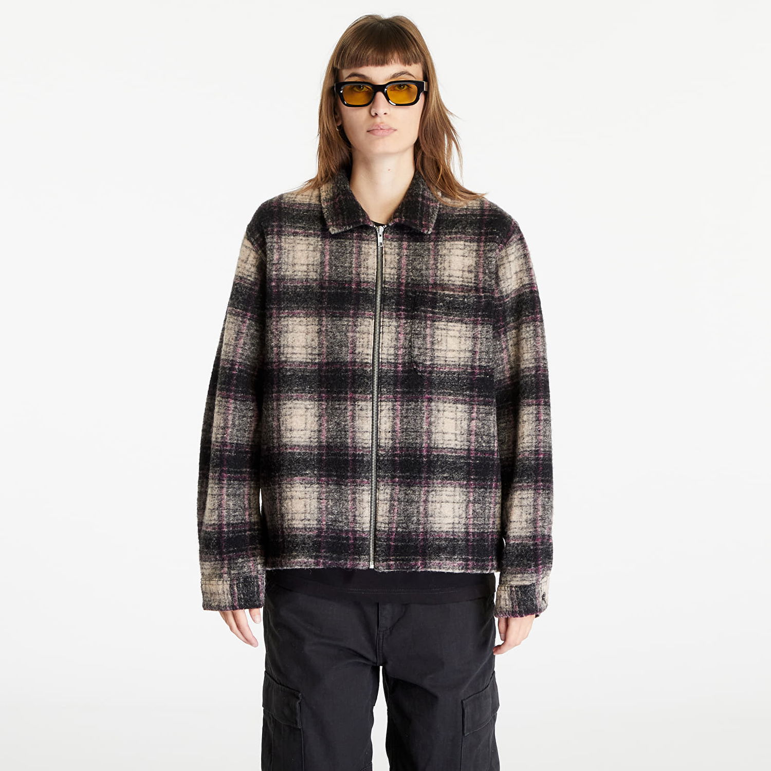 Skjorte Stüssy Stüssy Wool Plaid Zip Shirt Flerfarvet | 1110297 lilac, 1