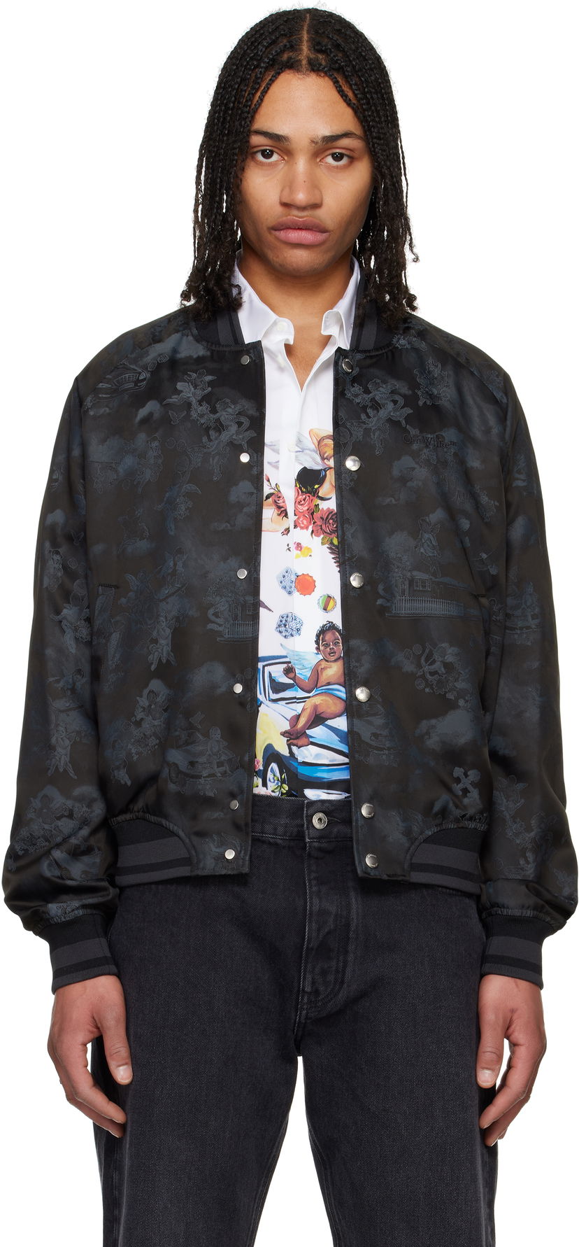 Bomberjakke Off-White Off-White Fresco Souvenir Varsity Bomber Jacket Sort | OMEH05AS25FAB0020210
