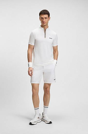 Polo skjorte BOSS BOSS Active Zip-Neck Stretch-Mesh T-Shirt Hvid | 50543347, 1