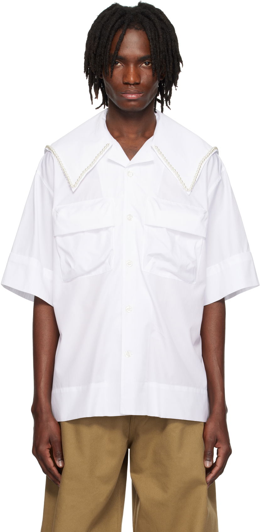 Skjorte Simone Rocha Simone Rocha Cargo Flap Pocket Sailor Collar Shirt Hvid | 5312B 1025