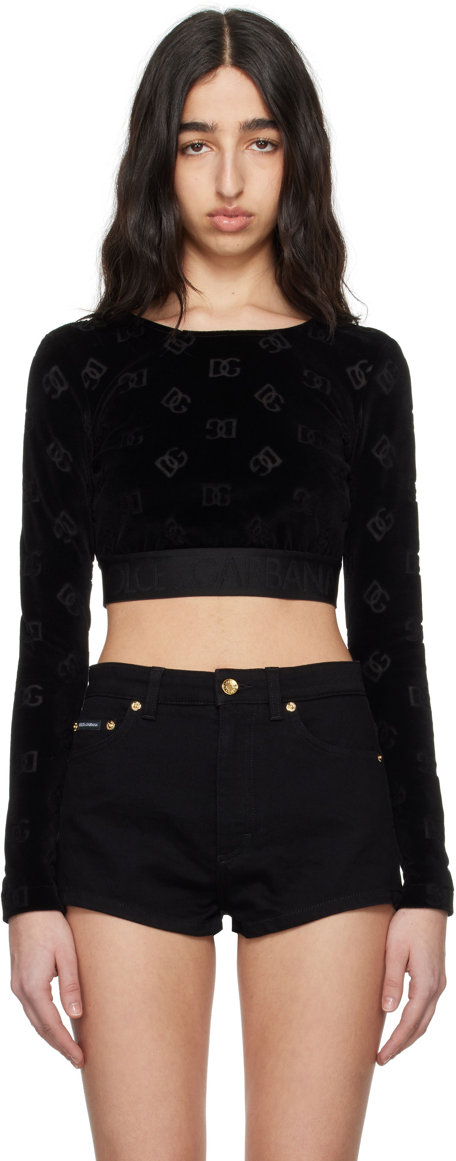 Crop top Dolce & Gabbana Dolce&Gabbana Jacquard DG Logo Crop Top Sort | F778LT FJ7DL, 0