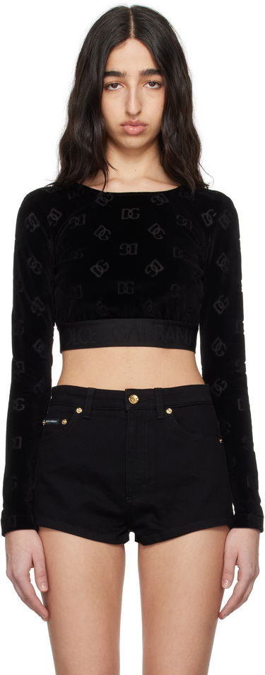 Crop top Dolce & Gabbana Dolce&Gabbana Jacquard DG Logo Crop Top Sort | F778LT FJ7DL, 0