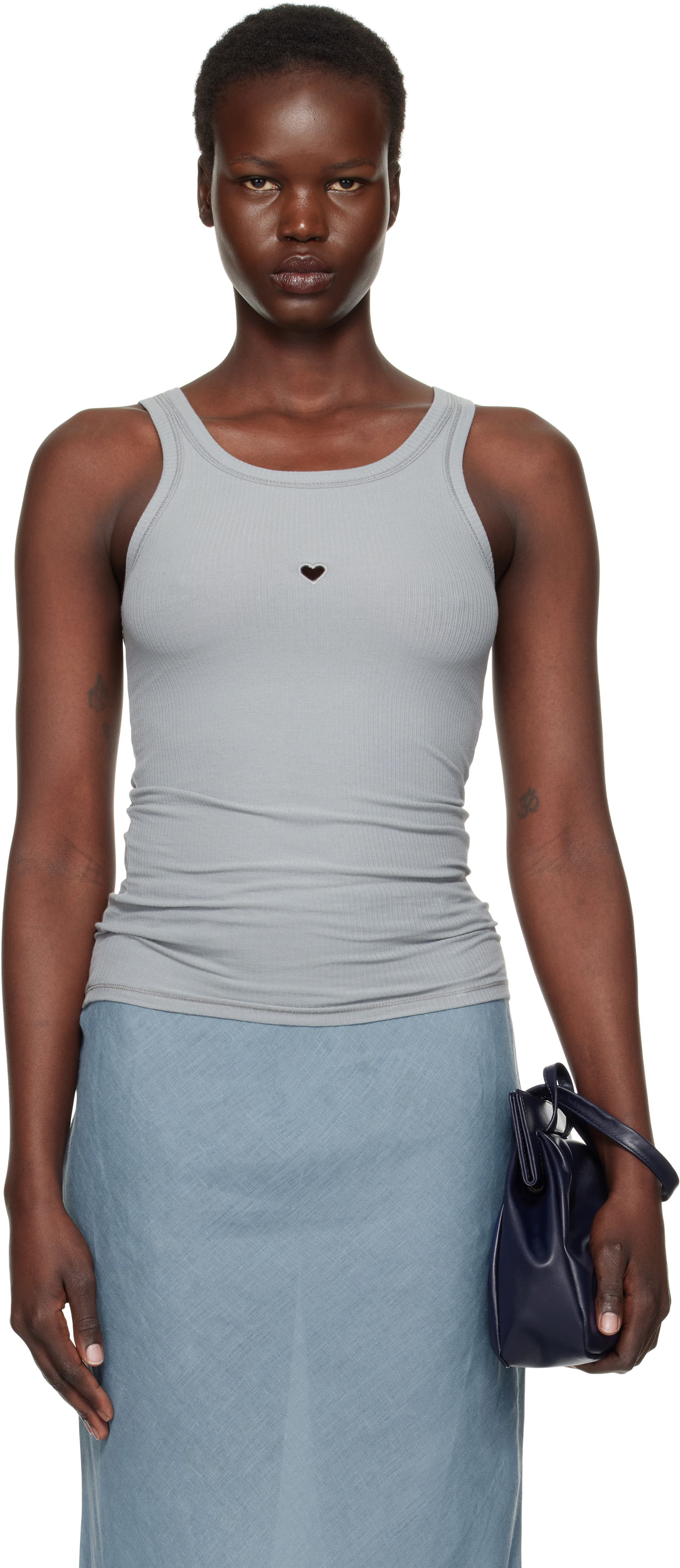 Tanktop Baserange Heart Cutout Ribbed Tank Top Grå | TOHT-RB-SP25, 0