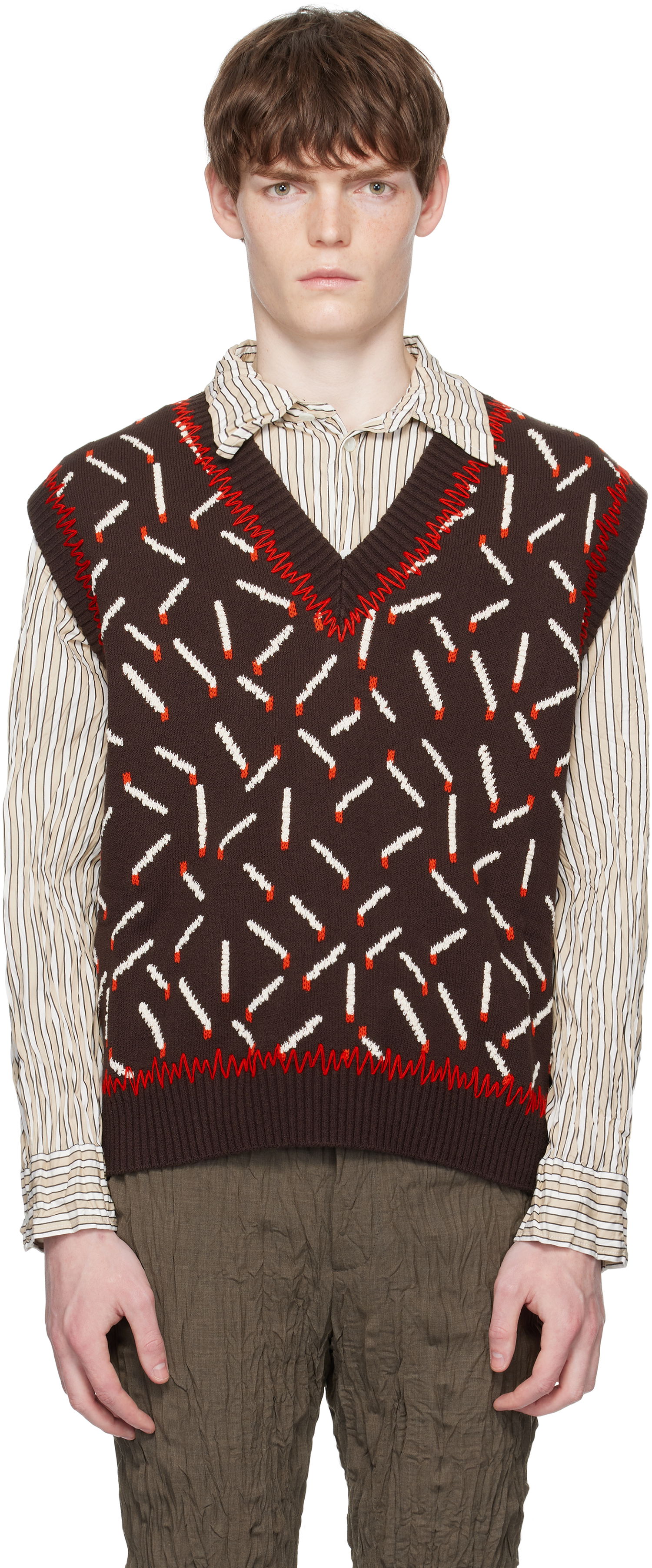 Vest Bottega Veneta Bottega Veneta Cotton Jacquard Matches Vest Brun | 823017V5ET02049, 0