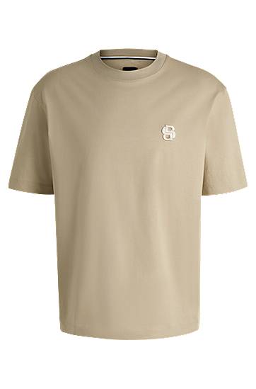 T-shirt BOSS BOSS SELECTED BY SHOHEI OHTANI Mercerized Cotton T-Shirt with Double B Monogram Beige | 50533343, 0