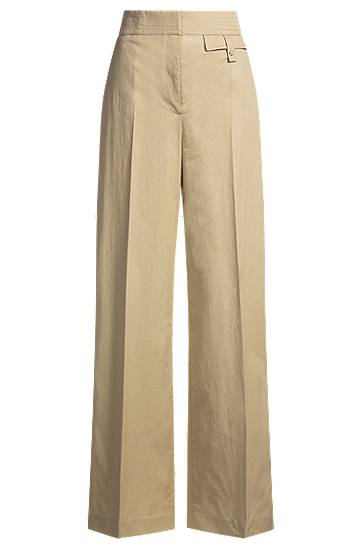 Bukser BOSS High-Waisted Regular-Fit Stretch Cotton Trousers Beige | 50537462