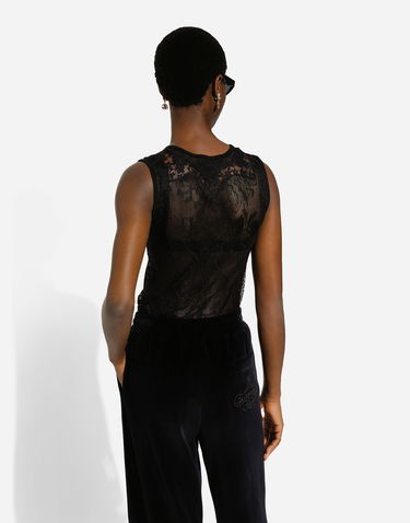 Tanktop Dolce & Gabbana Dolce & Gabbana Round-Neck Lace-Stitch Sleeveless Top Sort | FXT02TJFMFVN0000, 2