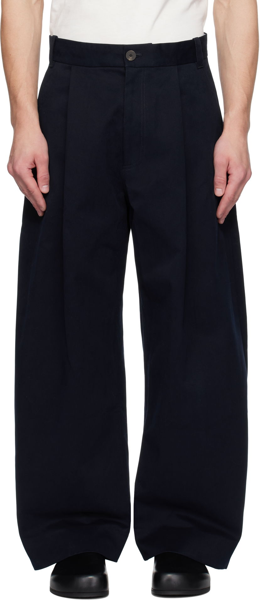 Bukser Studio Nicholson Studio Nicholson Pleated Wide-Leg Trousers Mørkeblå | SORTE SNM - 1248