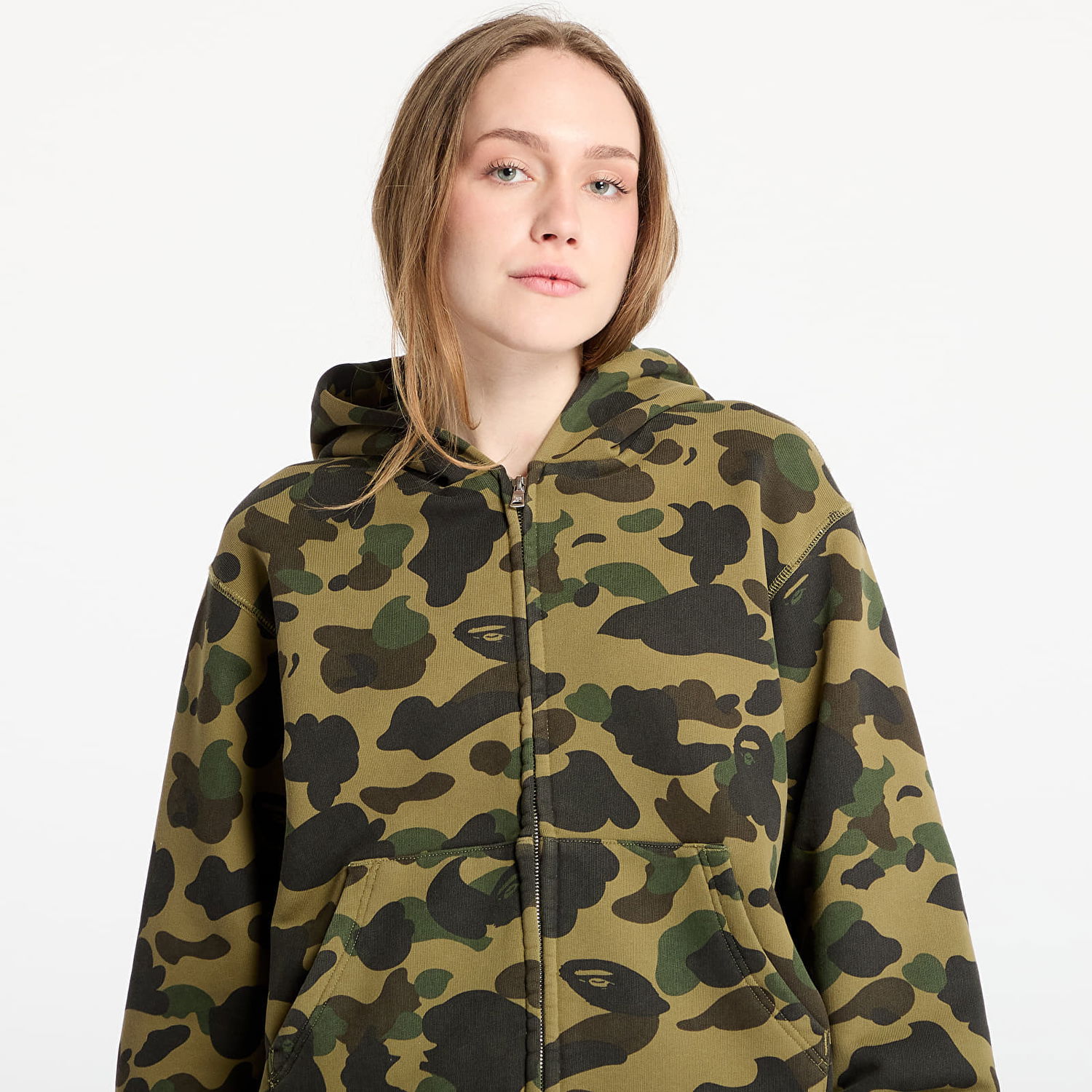 Sweatshirt BAPE A BATHING APE 1St Camo Heavy Wash Cropped Fit Zip Hoodie Grøn | 001ZPL301308MGRN, 1