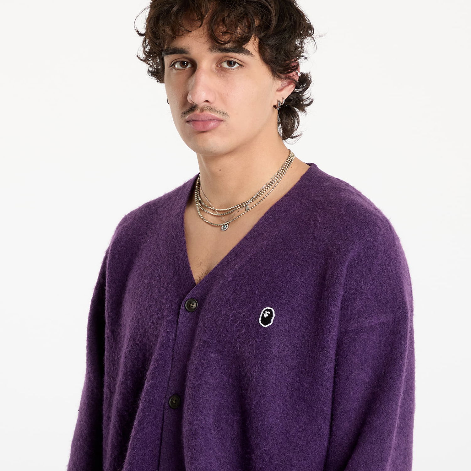 Sweater BAPE One Point Hairly Yarn Cardigan Lilla | 001KNK801004M PUR, 1