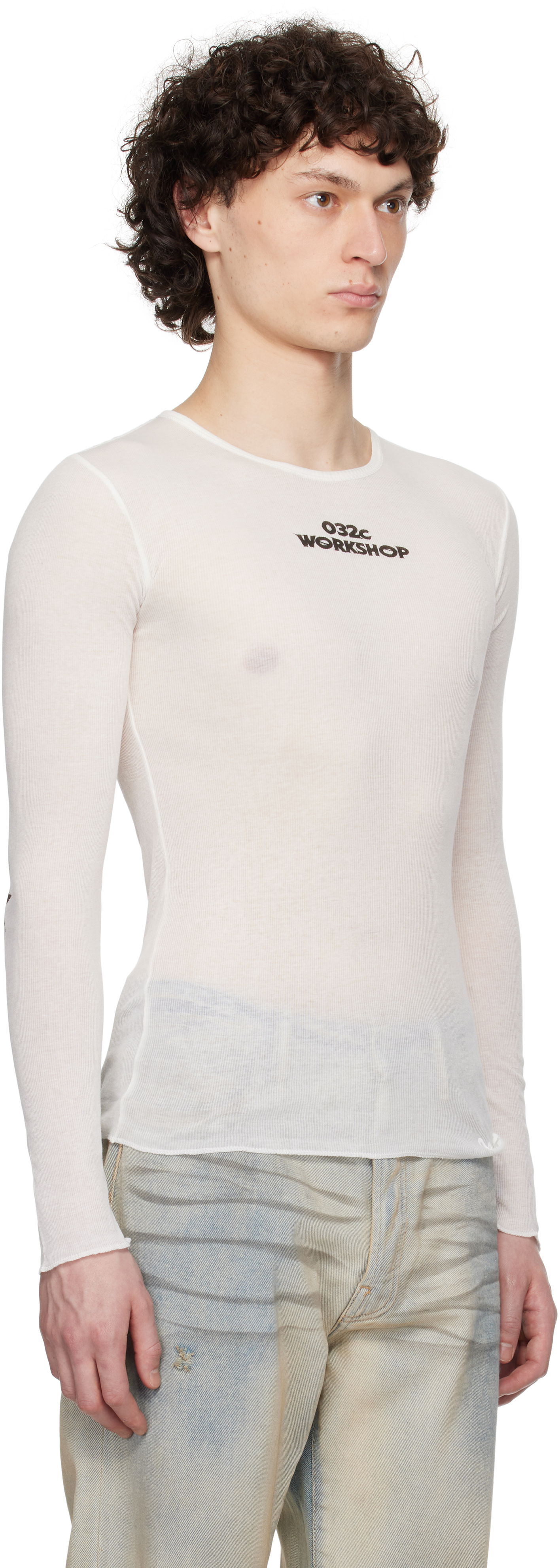 T-shirt 032C 032c 'Black Sun' Fine Rib Longsleeve T-Shirt Hvid | S25-URC-0281-100, 1