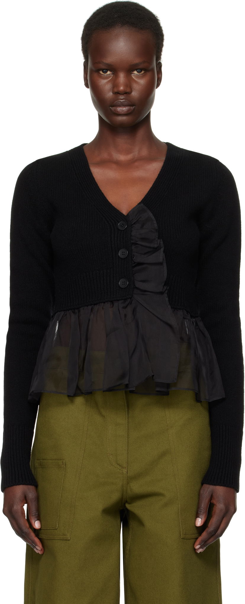 Sweater Cecilie Bahnsen Ruffle Trim Cropped Cardigan Sort | 4.24KNI52001 PHLOX CARDIGAN