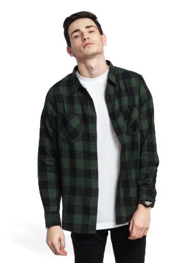 Skjorte Urban Classics Checked Flanell Shirt Grøn | tb297 blckgrn
