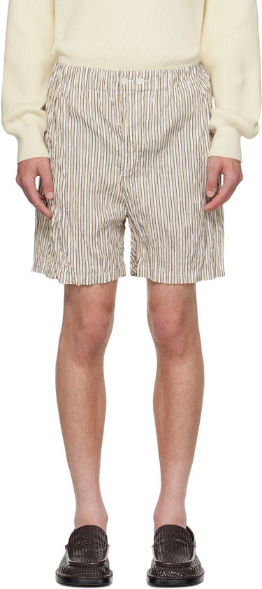 Shorts Bottega Veneta Bottega Veneta Crushed Tech Cotton Stripe Shorts Beige | 833970V5NM08773, 0