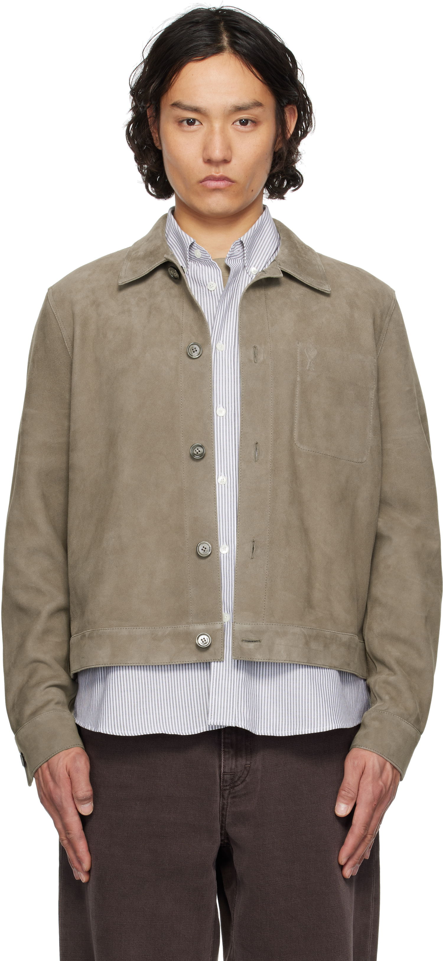 Jakke AMI AMI Paris Buttoned Suede Jacket Grå | HJK243.LH0054, 0