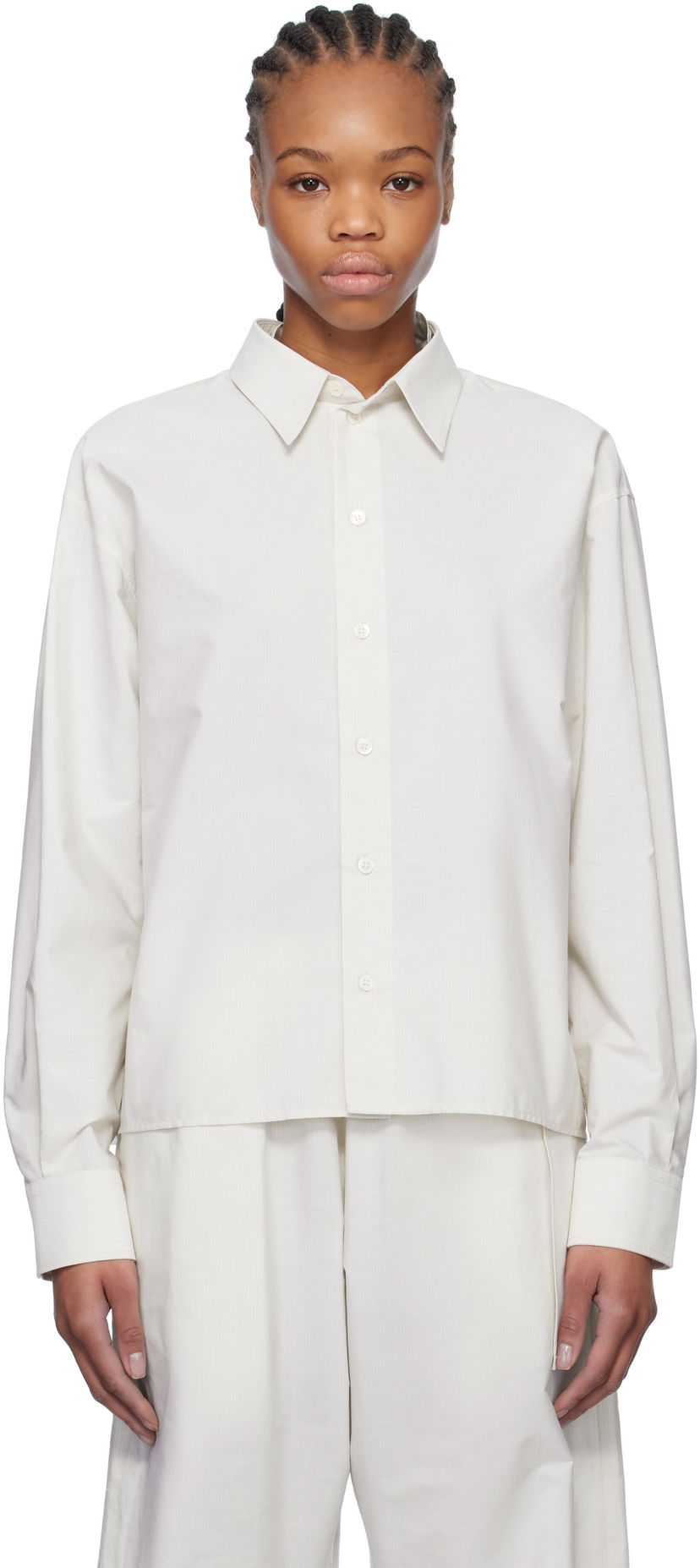 Skjorte Maison Margiela MM6 Maison Margiela Spliced Striped Cotton Poplin Shirt Hvid | S52DT0043 M35250