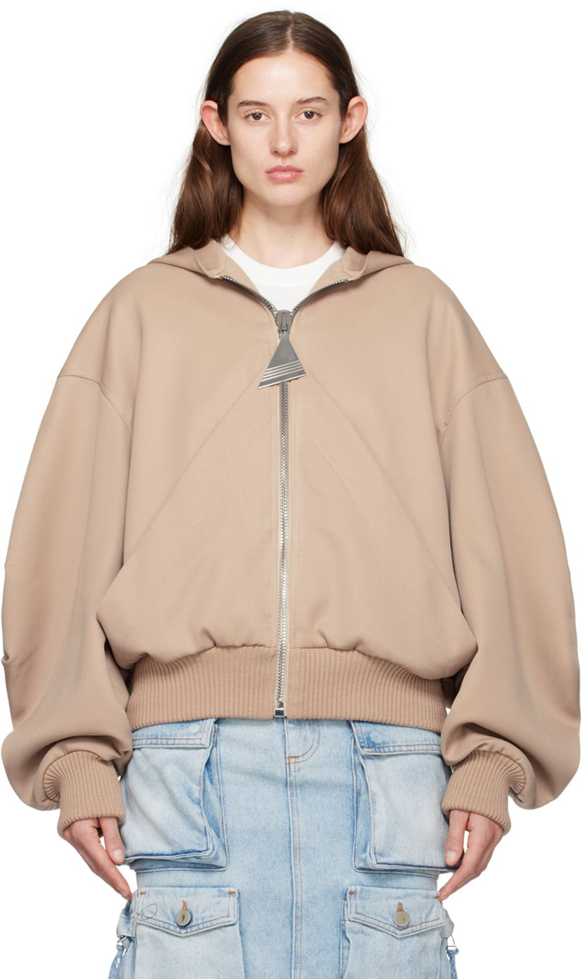 Sweatshirt The Attico Attico Hooded Bomber Jacket Beige | 241WCB41 W046