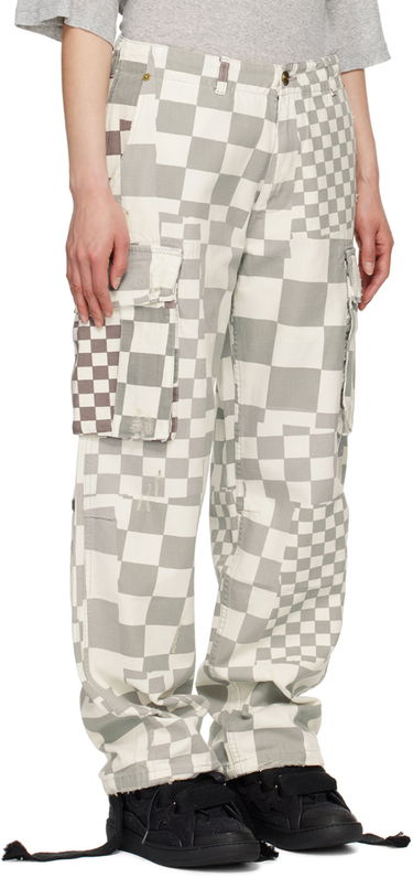 Cargo bukser ERL Checkered Print Relaxed Fit Cargo Pants Hvid | ERL08P005, 4
