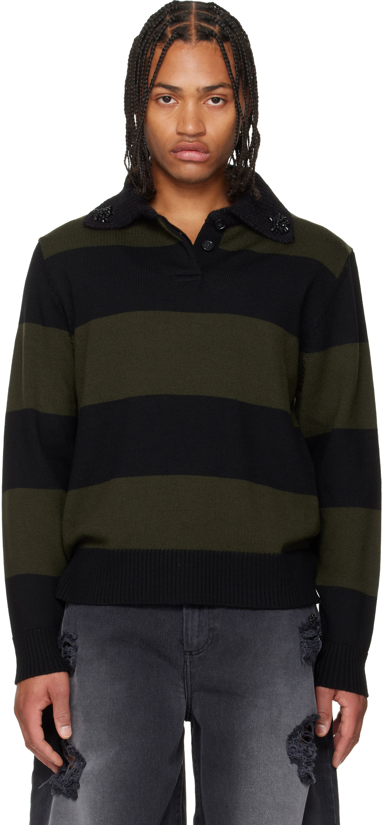 Polo skjorte Simone Rocha Simone Rocha Embellished Fuzzy Collar Rugby Polo Flerfarvet | VMK13SB 0646, 0