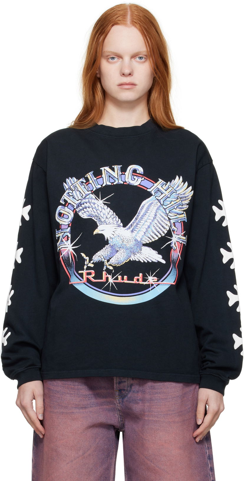T-shirt Rhude Rhude Notting Hill Eagle Graphic Long Sleeve T-Shirt Sort | RHPF25TT14012