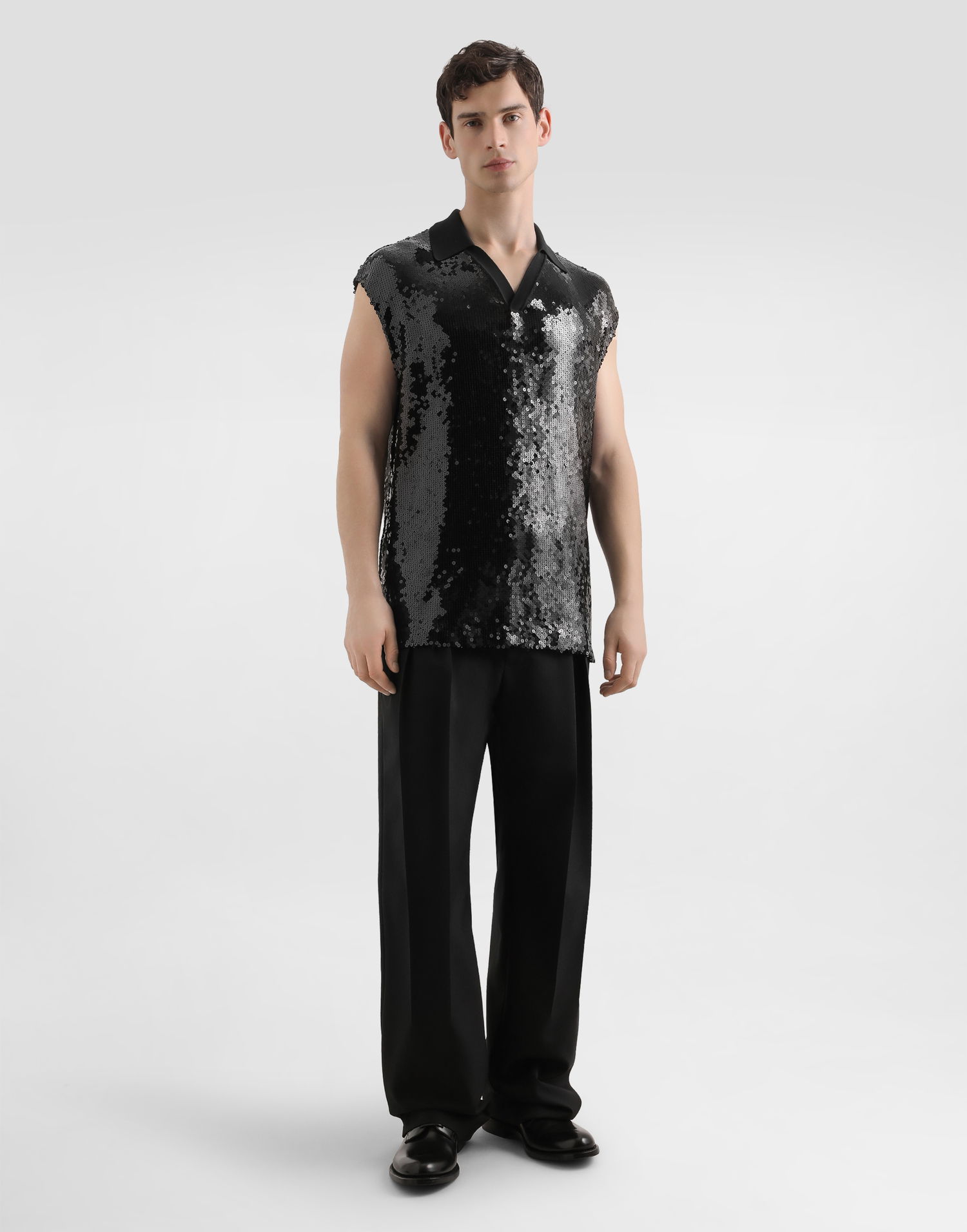 Polo skjorte Dolce & Gabbana Dolce & Gabbana Men's Sequined Sleeveless Polo Sort | G8ST8TFLSEPN0000, 1