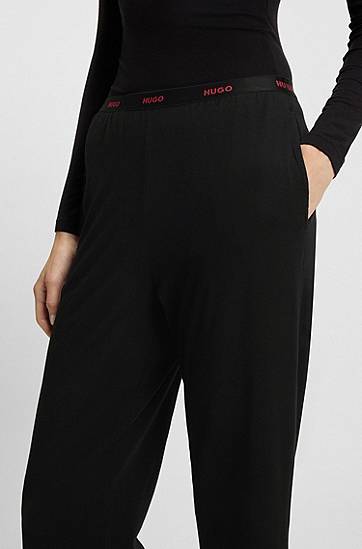 Pyjamas BOSS Stretch-cotton pyjama bottoms with repeat-logo waistband Sort | 50555624, 1