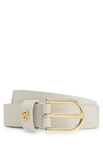 Bælter BOSS Leather Belt with Monogram Charm Beige | 50536991, 0
