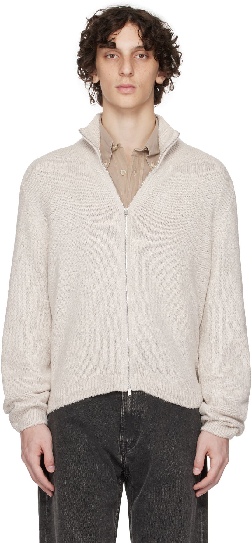 Sweater OUR LEGACY Our Legacy Float Funnel Zip Cardigan Beige | M2253FO