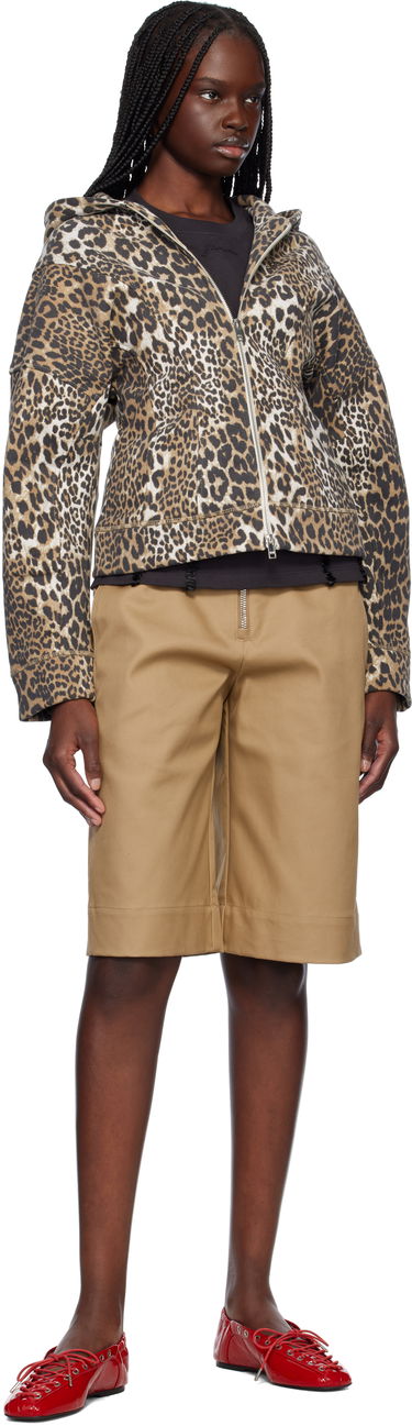 Shorts GANNI GANNI Bonded Cotton Shorts with Belt Beige | W0527, 3
