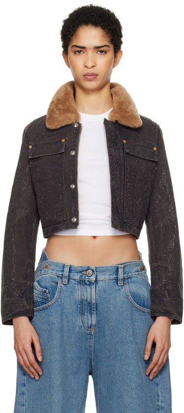 Jakke Alexander Wang Alexander Wang Workwear Cropped Denim Jacket with Shearling Collar Brun | 1WC4242501, 0