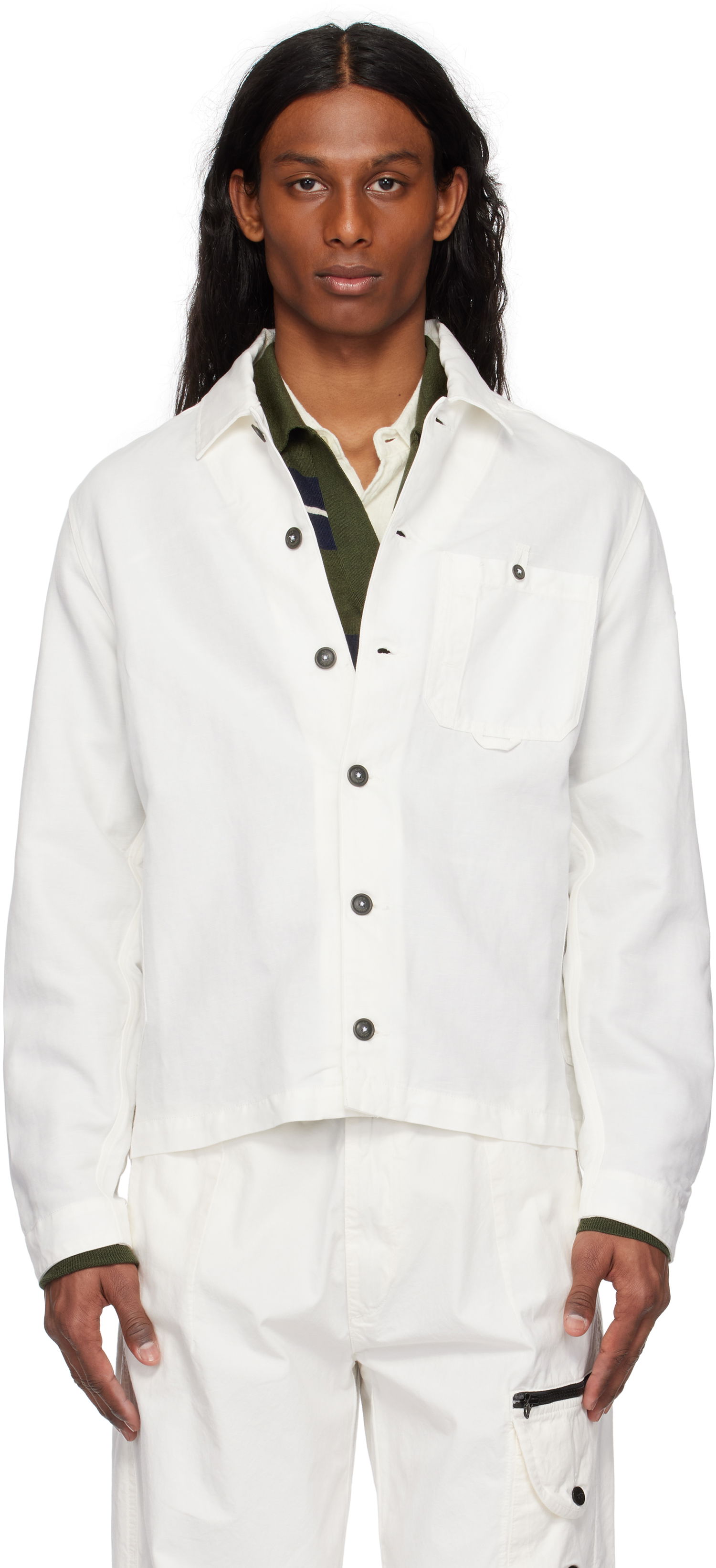 Skjorte C.P. Company C.P. Company Lens Cotton Linen Overshirt Hvid | 18CMOS102A-006273G, 0