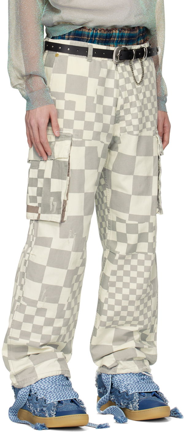 Cargo bukser ERL Checkered Print Relaxed Fit Cargo Pants Hvid | ERL08P005, 1