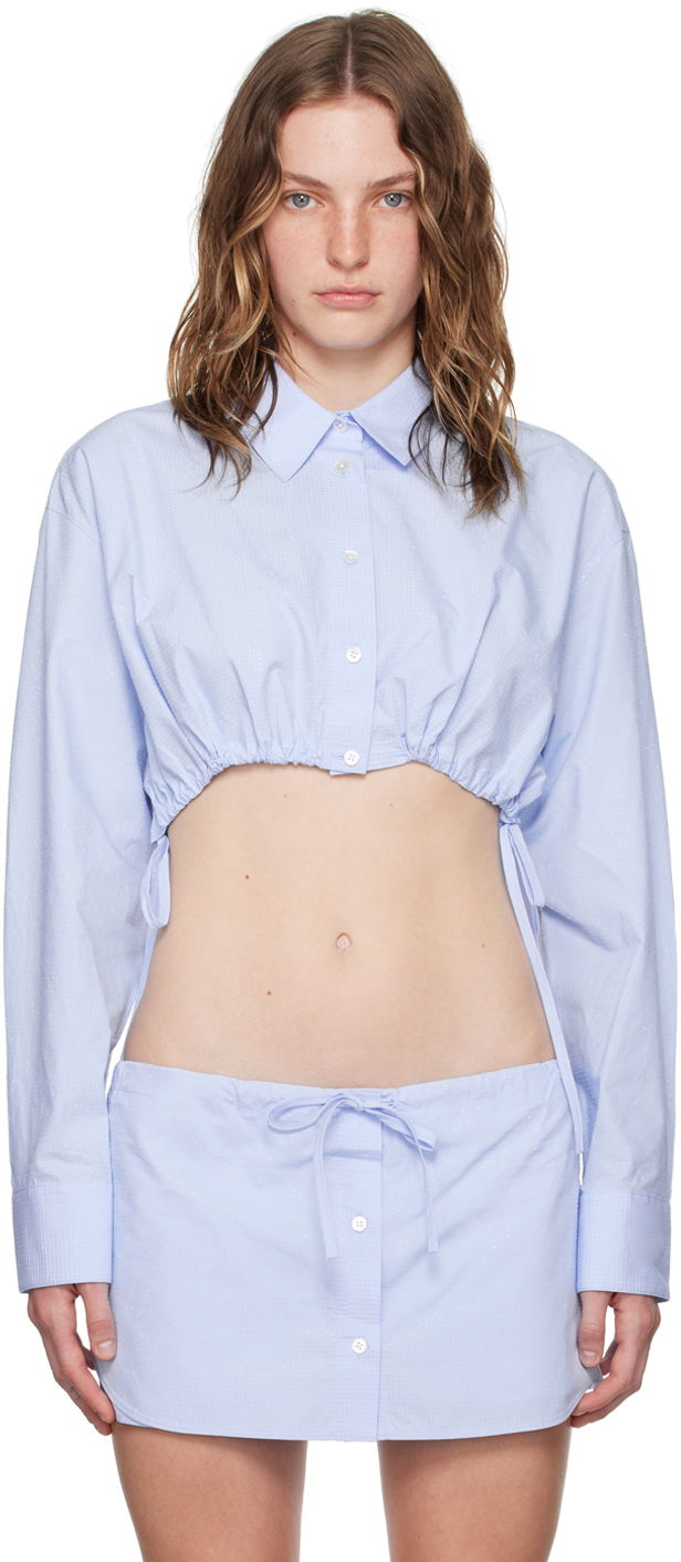 Skjorte Alexander Wang Blue Cropped Drawstring Shirt Blå | 1WC3241933