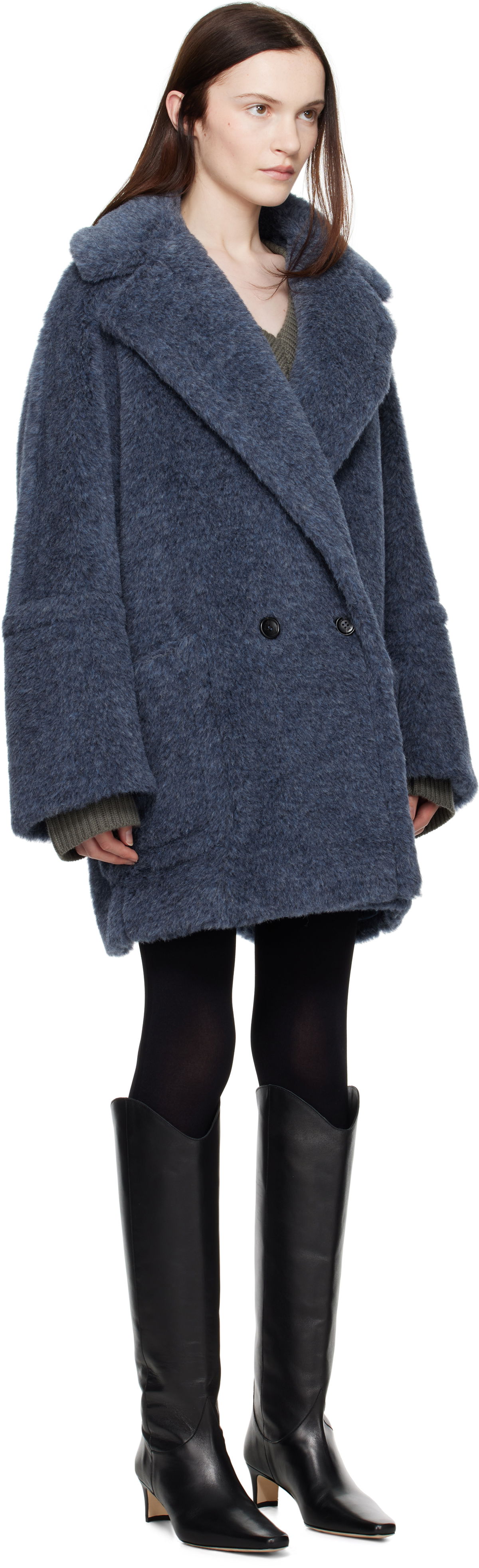 Frakker Max Mara Double-Breasted Faux Fur Coat Blå | 2421016142600 MM10506, 1