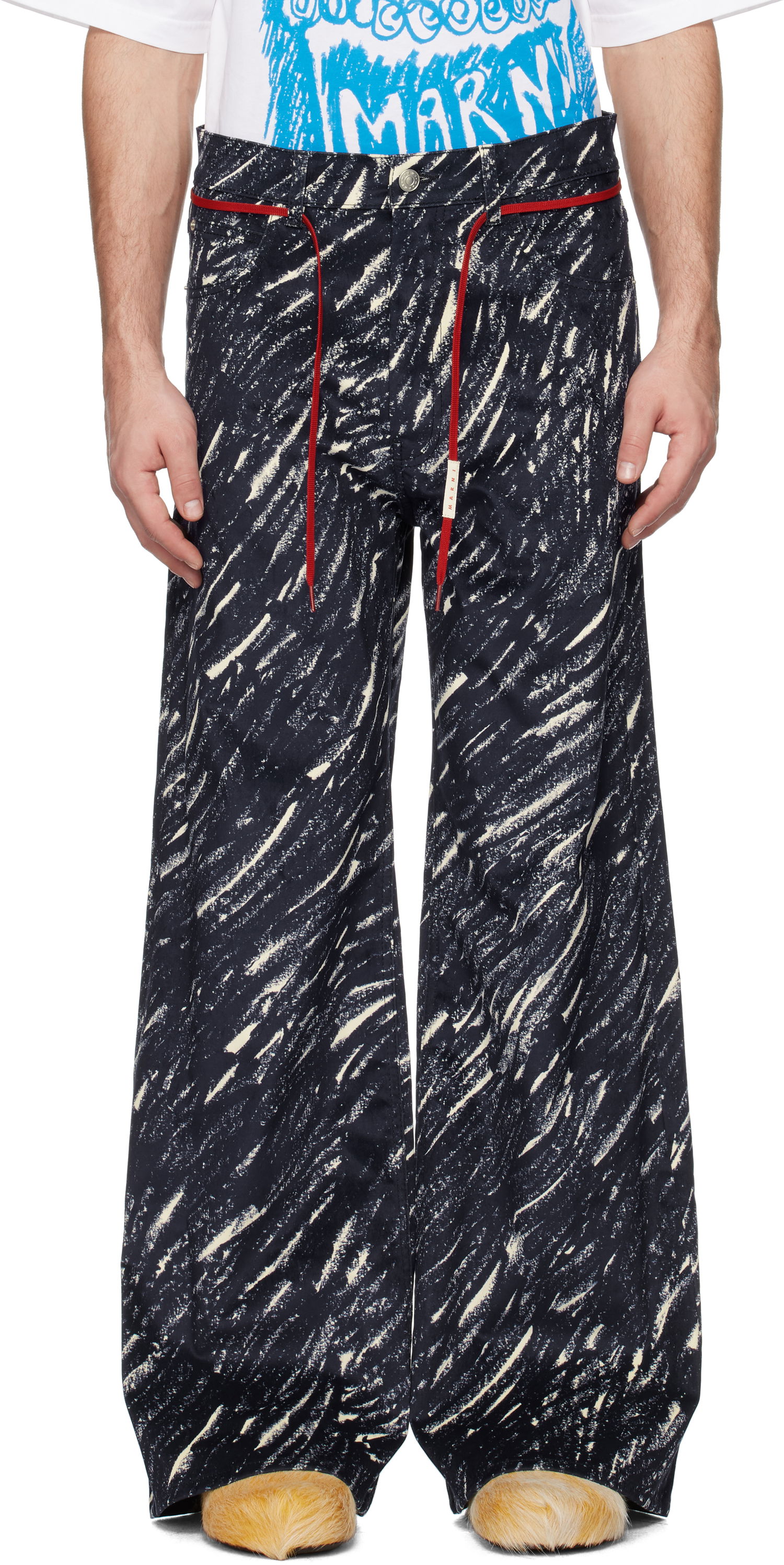 Bukser Marni Marni Flocked Denim Flared Jeans Mørkeblå | PUJU0019A0 UTC432, 0