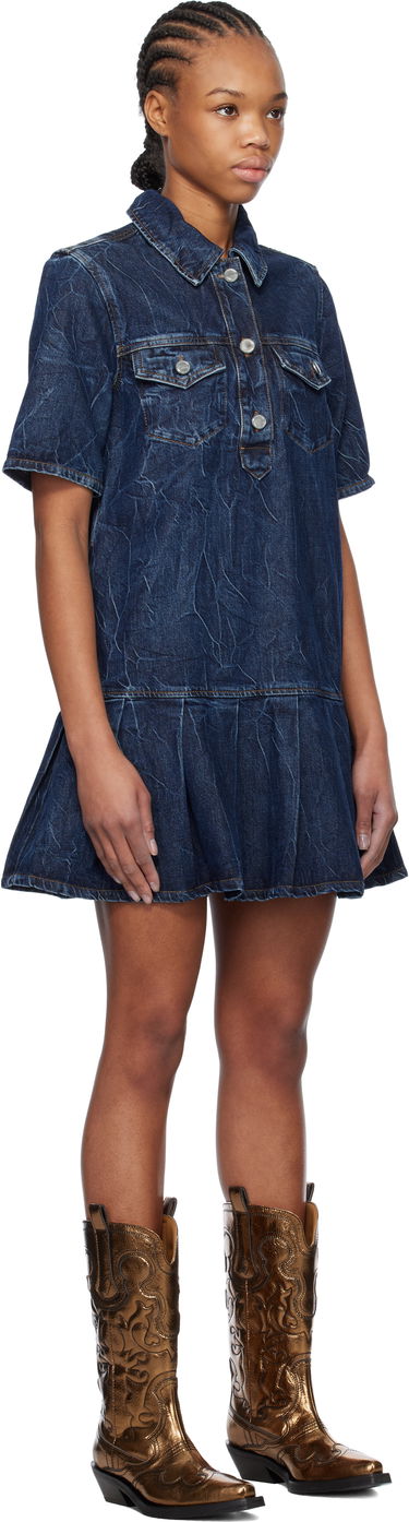 Kjole GANNI Ganni Crinkled Future Denim Mini Dress Blå | J1594, 1