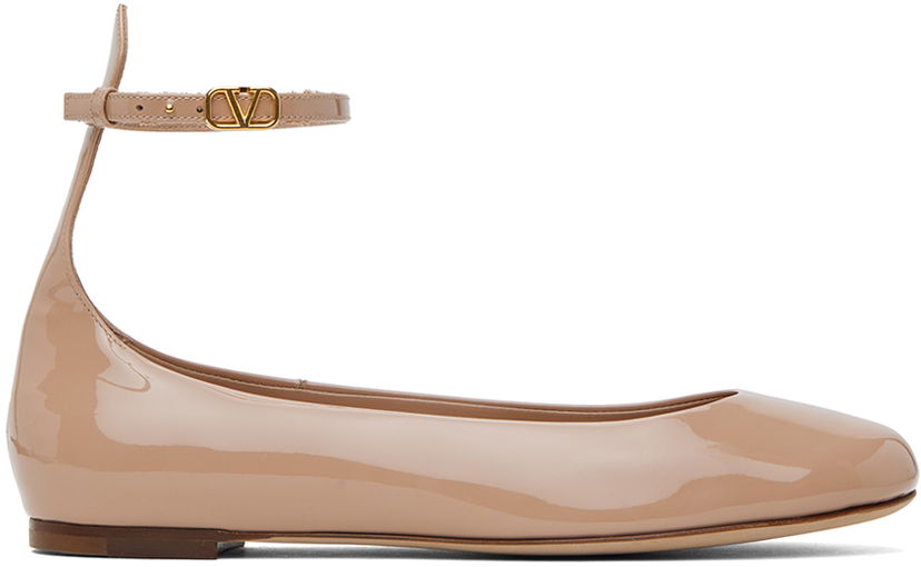 Skopleje Valentino Valentino Garavani Tan-Go Patent Leather Ballerina Flats Beige | 4W2S0HF0VNE