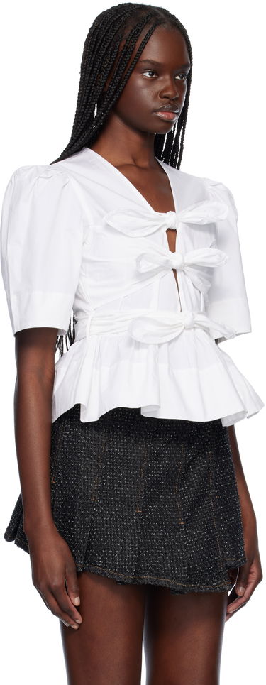 Skjorte GANNI GANNI Stretch Cotton Tie Front Peplum Blouse Hvid | W0309, 1