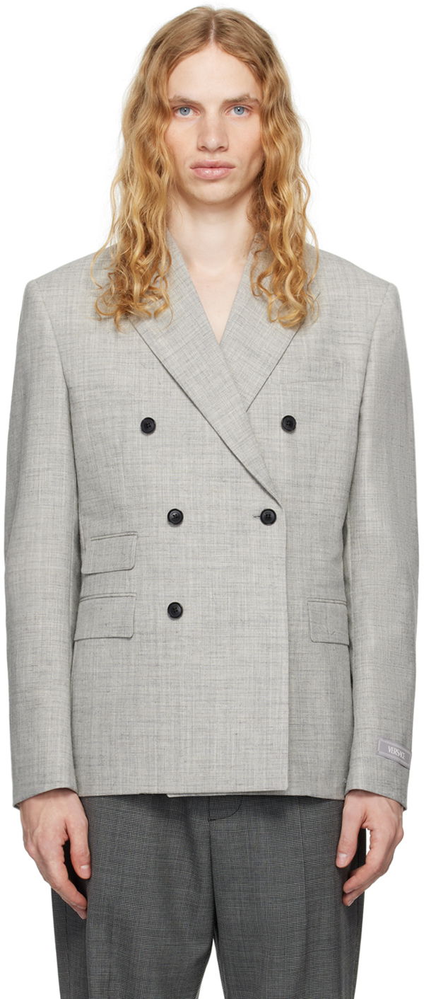 Frakker Versace Wool-Blend Double-Breasted Blazer Grå | 1016604_1A11264, 0