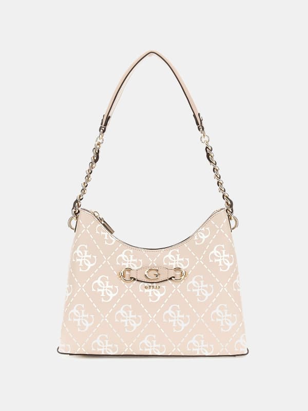 Skuldertaske GUESS Izzy 4G Logo Shoulder Bag Beige | HWOQ8654010