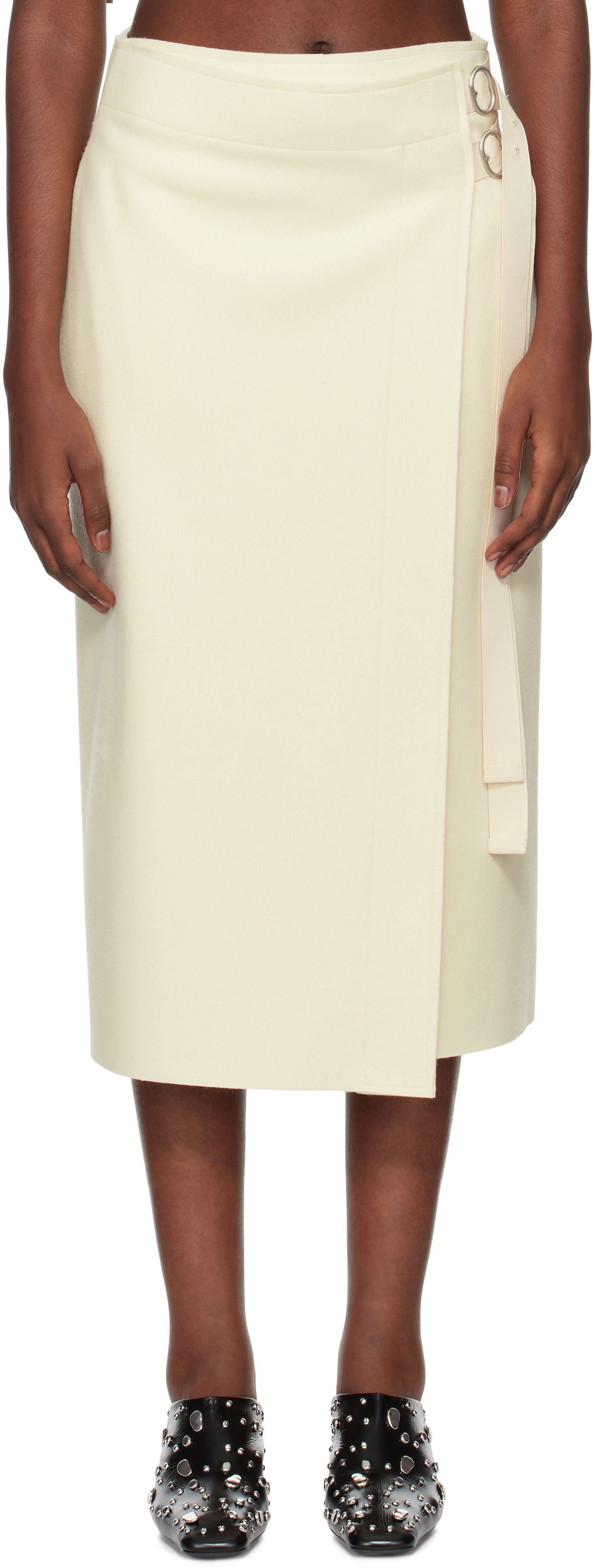 Nederdel Jil Sander Double Face Compact Midi Skirt Hvid | J40MA0157_J20212, 0