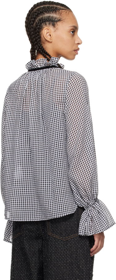 Skjorte GANNI Ganni Sheer Check Tie-Neck Blouse Hvid | W0155, 2