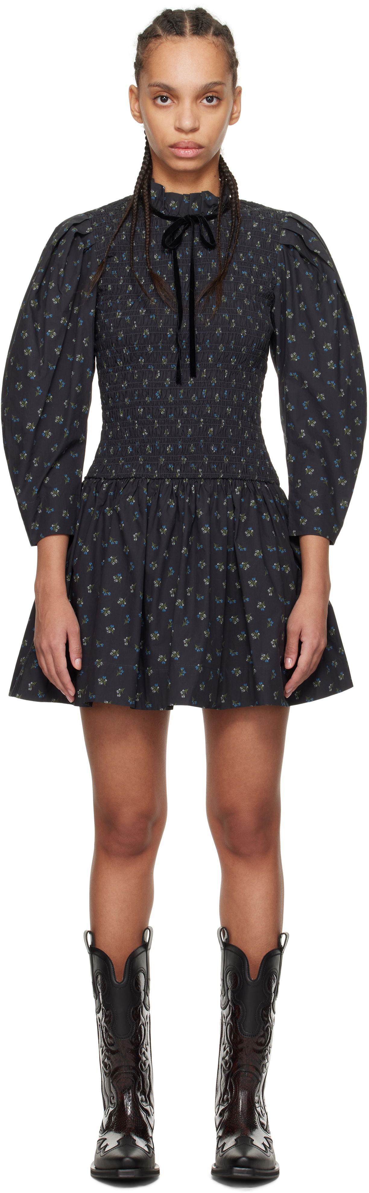 Kjole GANNI Ganni Printed Smock Mini Dress Sort | W0074, 0